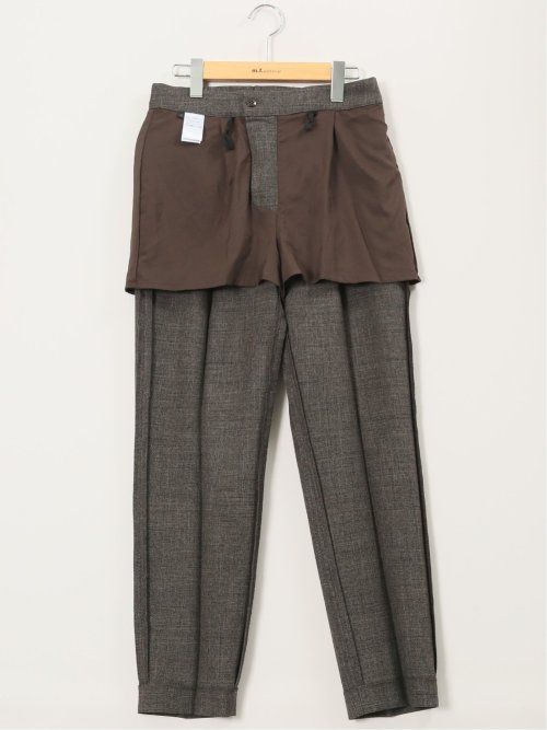 ストレッチウォッシャブル シャーク タックテーパードパンツ こげ茶(セットアップ可能)