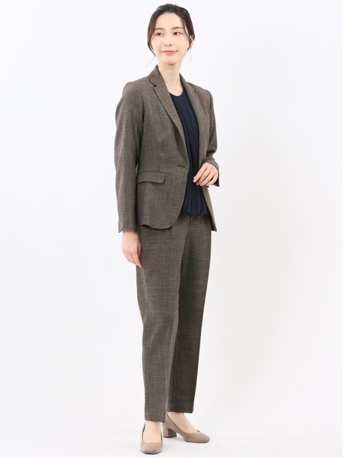 ストレッチウォッシャブル シャーク タックテーパードパンツ こげ茶(セットアップ可能)