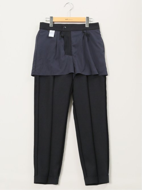 ストレッチウォッシャブル シャーク タックテーパードパンツ 紺(セットアップ可能)