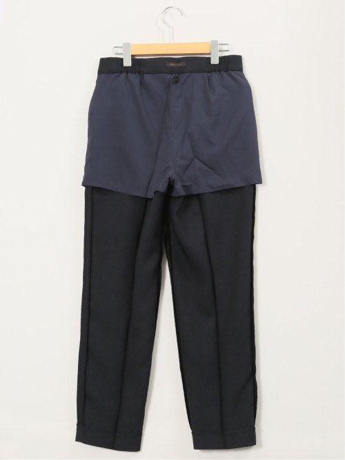 ストレッチウォッシャブル シャーク タックテーパードパンツ 紺(セットアップ可能)
