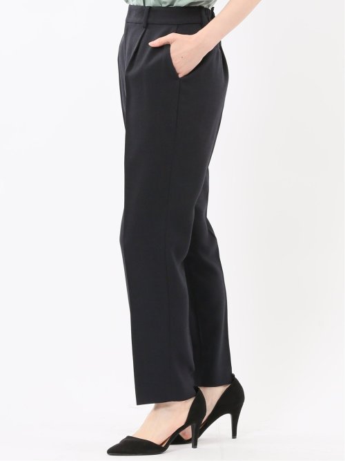 ストレッチウォッシャブル シャーク タックテーパードパンツ 紺(セットアップ可能)