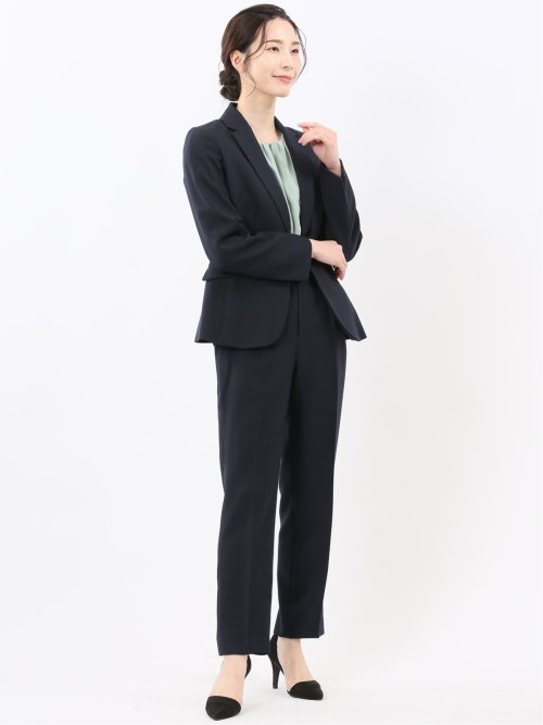 ストレッチウォッシャブル シャーク タックテーパードパンツ 紺(セットアップ可能)