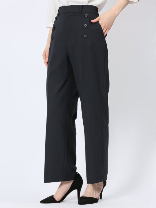 ストレッチウォッシャブル オックス ストレートパンツ 紺(セットアップ可能)