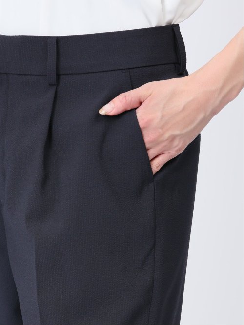 シアサッカー テーパードパンツ 紺(セットアップ可能)