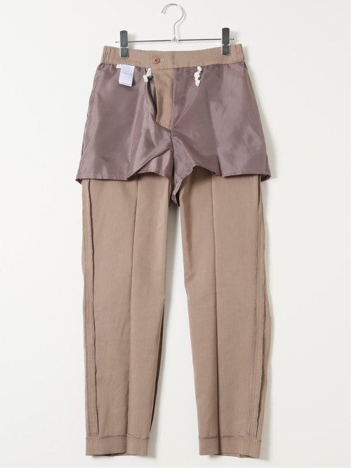 ストレッチ ウォッシャブル リネン混 テーパード パンツ 茶(セットアップ可能)