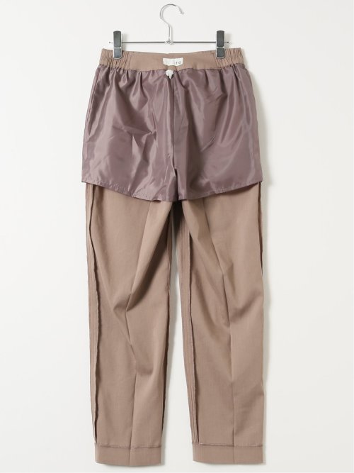 ストレッチ ウォッシャブル リネン混 テーパード パンツ 茶(セットアップ可能)