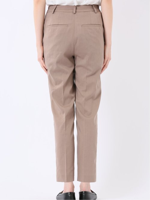ストレッチ ウォッシャブル リネン混 テーパード パンツ 茶(セットアップ可能)