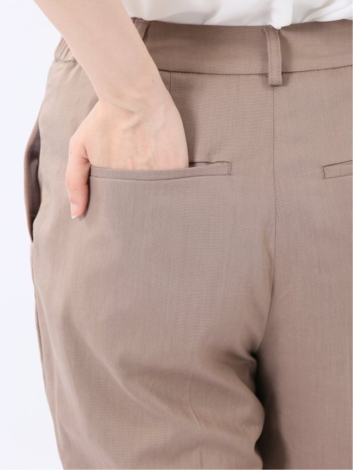 ストレッチ ウォッシャブル リネン混 テーパード パンツ 茶(セットアップ可能)
