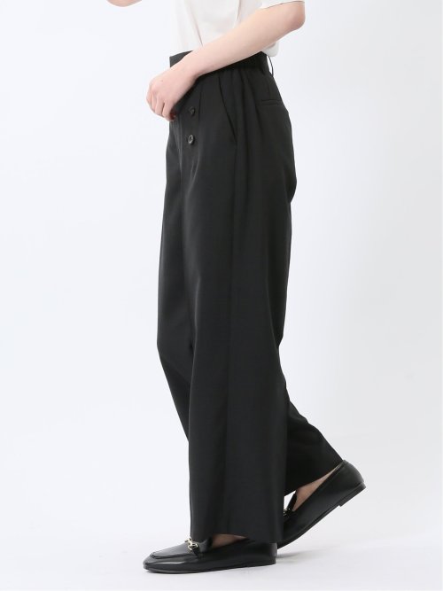 杢調 ボタン付き ワイドパンツ 黒(セットアップ可能)