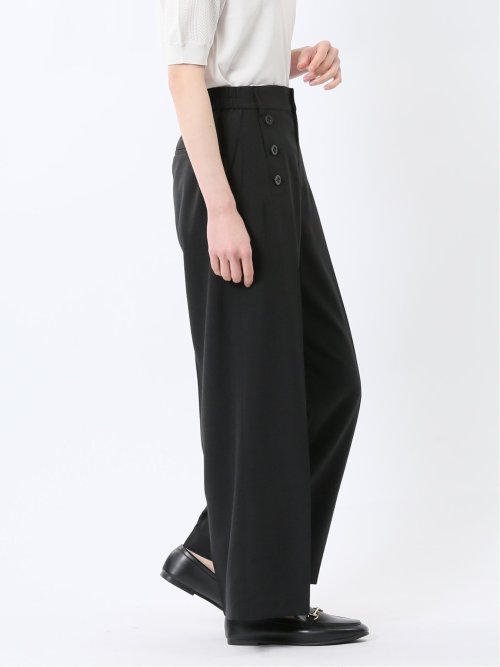 杢調 ボタン付き ワイドパンツ 黒(セットアップ可能)
