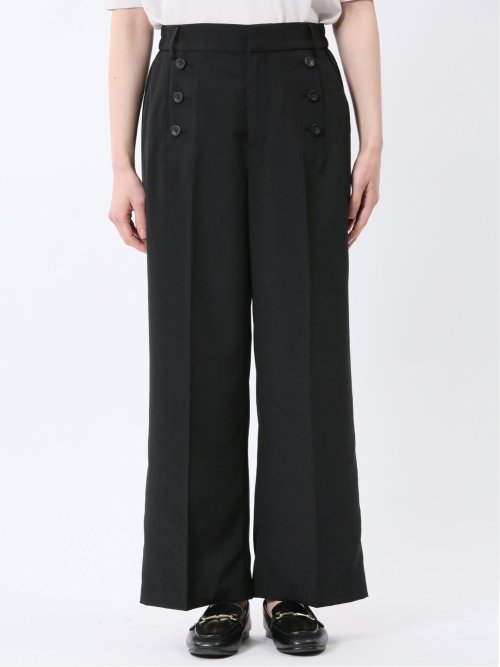 杢調 ボタン付き ワイドパンツ 黒(セットアップ可能)