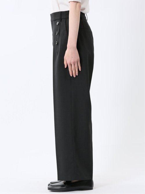 杢調 ボタン付き ワイドパンツ 黒(セットアップ可能)