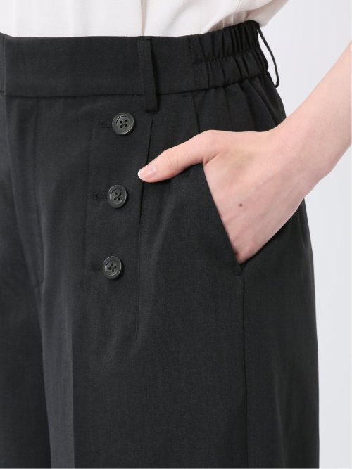 杢調 ボタン付き ワイドパンツ 黒(セットアップ可能)