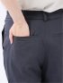 ストレッチ ウォッシャブル リネン混 テーパード パンツ 紺(セットアップ可能)