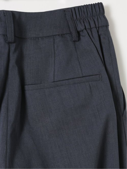 ストレッチ ウォッシャブル リネン混 テーパード パンツ 紺(セットアップ可能)