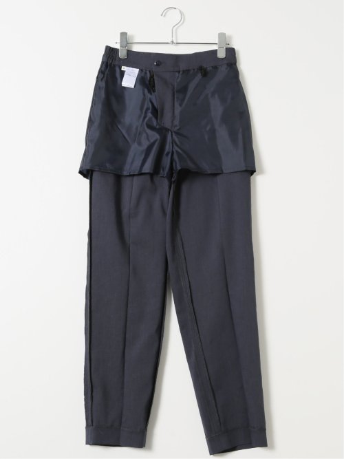 ストレッチ ウォッシャブル リネン混 テーパード パンツ 紺(セットアップ可能)