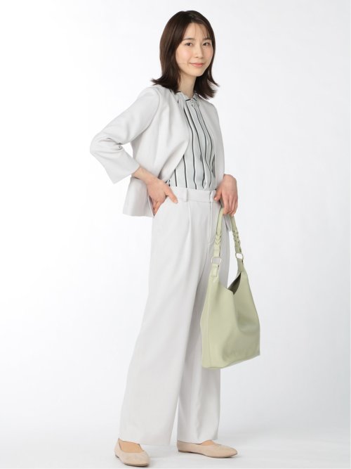 麻調合繊 ワイドパンツ ライトグレー(セットアップ可能)