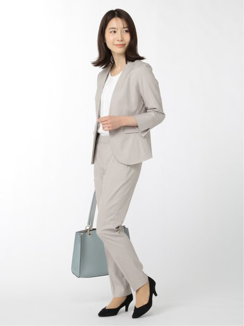 綿麻シャーク テーパードパンツ ベージュ(セットアップ可能)