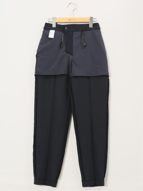 ストレッチウォッシャブル ダブルクロス テーパードパンツ 紺(セットアップ可能)