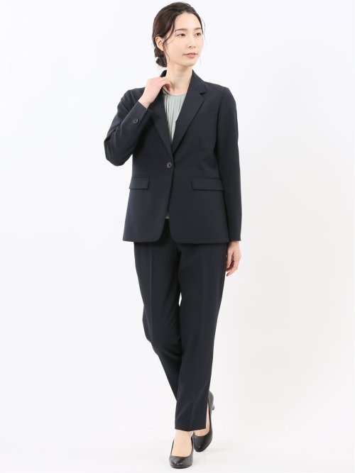 ストレッチウォッシャブル ダブルクロス テーパードパンツ 紺(セットアップ可能)