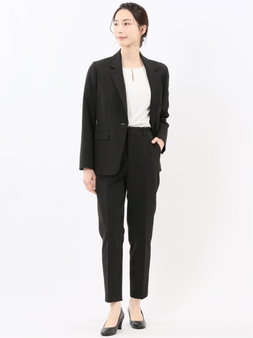 ストレッチウォッシャブル ダブルクロス テーパードパンツ 黒(セットアップ可能)