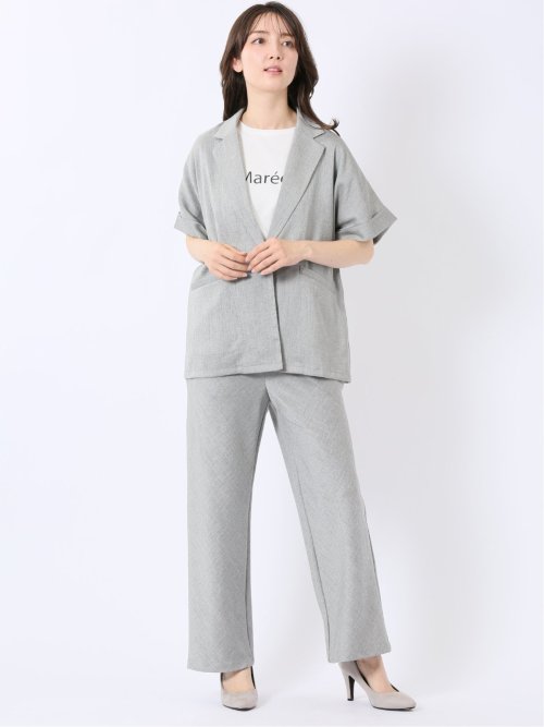 リネン調 シャーク ワイド パンツ(セットアップ可能)