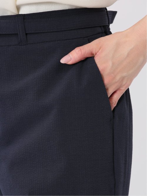 ストレッチウォッシャブル サッカー テーパードパンツ 紺(セットアップ可能)