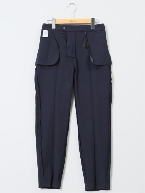 ストレッチウォッシャブル サッカー テーパードパンツ 紺(セットアップ可能)