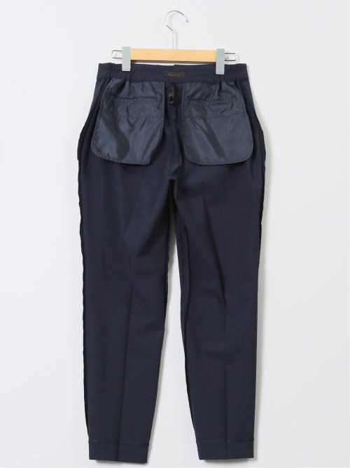 ストレッチウォッシャブル サッカー テーパードパンツ 紺(セットアップ可能)