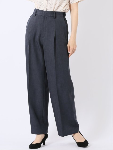 ストレッチ ウォッシャブル ワイド パンツ 紺(セットアップ可能)