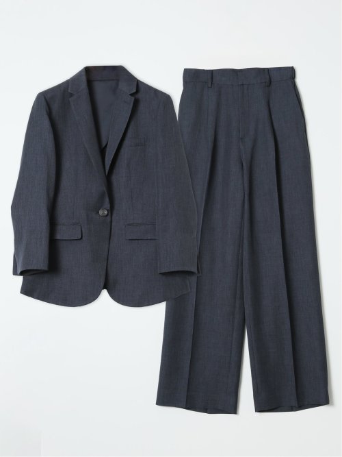 ストレッチ ウォッシャブル ワイド パンツ 紺(セットアップ可能)