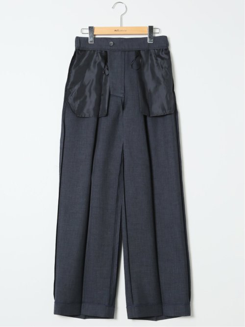 ストレッチ ウォッシャブル ワイド パンツ 紺(セットアップ可能)