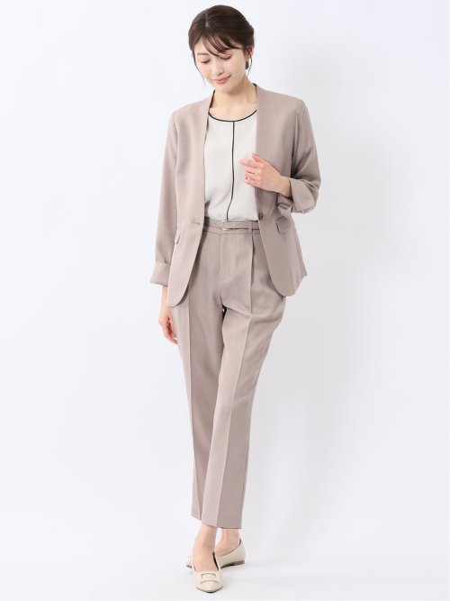 ストレッチウォッシャブル テーパードパンツ ベージュ(セットアップ可能)