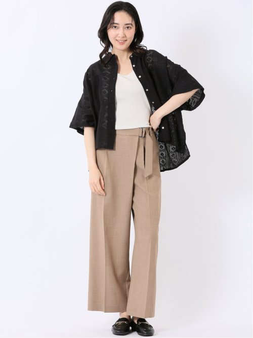 ストレッチ ウォッシャブル D管付き ラップ パンツ ベージュ(S 33