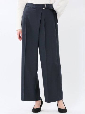ストレッチ ウォッシャブル D管付き ラップ パンツ 紺