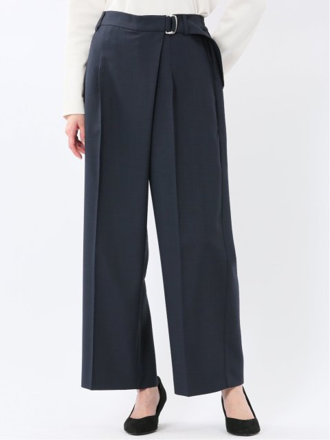 ストレッチ ウォッシャブル D管付き ラップ パンツ 紺