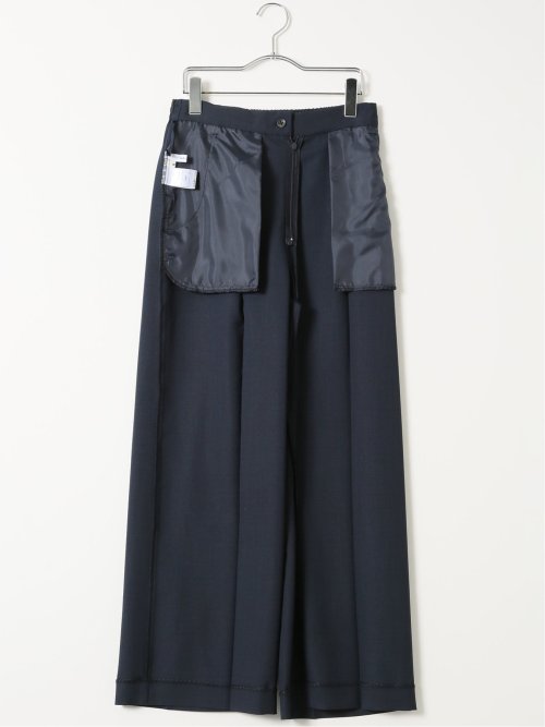 ストレッチ ウォッシャブル D管付き ラップ パンツ 紺