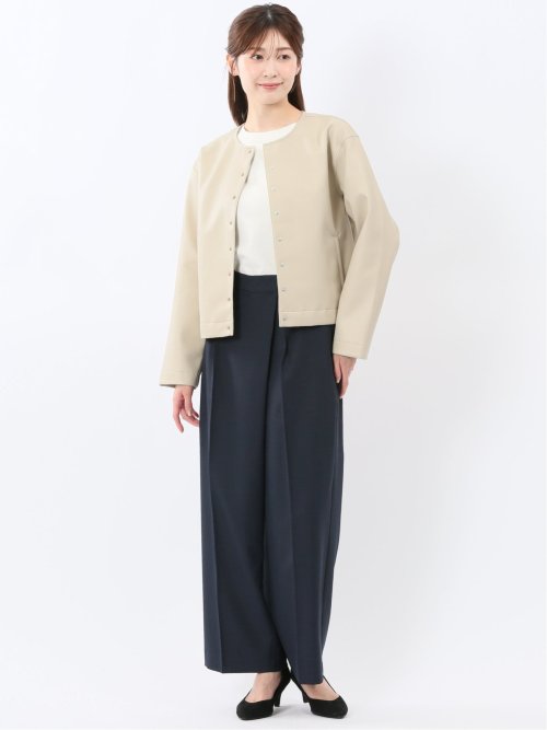 ストレッチ ウォッシャブル D管付き ラップ パンツ 紺