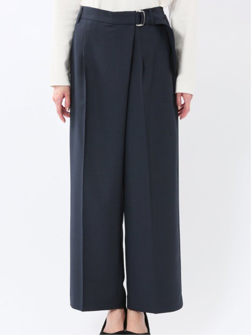 ストレッチ ウォッシャブル D管付き ラップ パンツ 紺