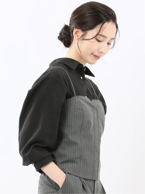 ストレッチウォッシャブル ピンスト ビスチェ グレー(セットアップ可能)