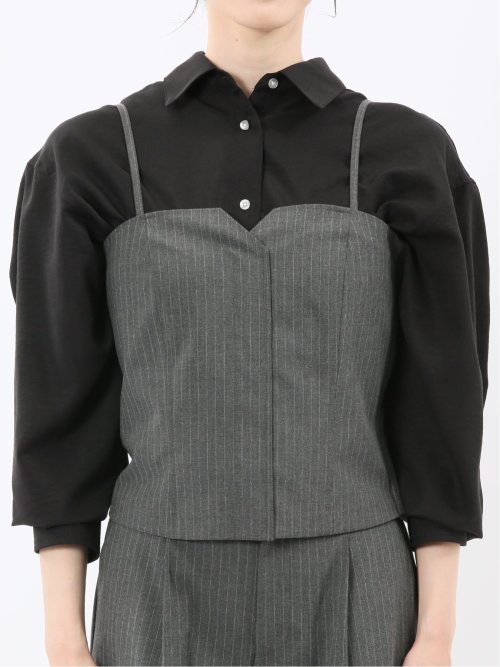 ストレッチウォッシャブル ピンスト ビスチェ グレー(セットアップ可能)