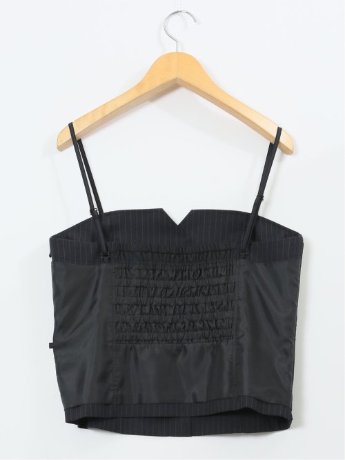 ストレッチウォッシャブル ピンスト ビスチェ 紺(セットアップ可能)