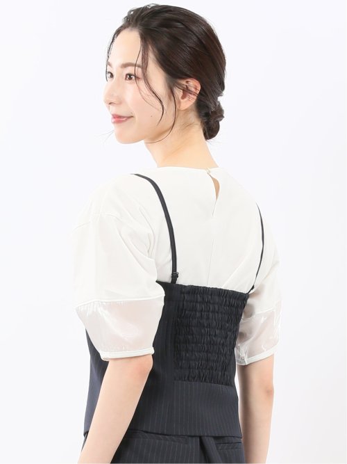 ストレッチウォッシャブル ピンスト ビスチェ 紺(セットアップ可能)