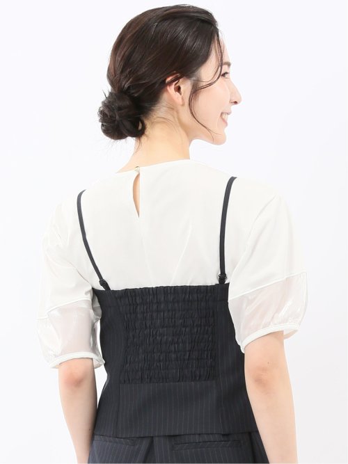 ストレッチウォッシャブル ピンスト ビスチェ 紺(セットアップ可能)