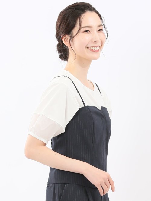 ストレッチウォッシャブル ピンスト ビスチェ 紺(セットアップ可能)