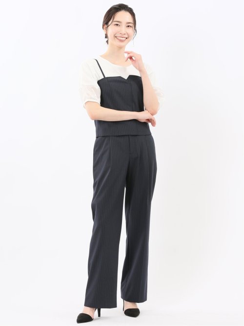 ストレッチウォッシャブル ピンスト ビスチェ 紺(セットアップ可能)