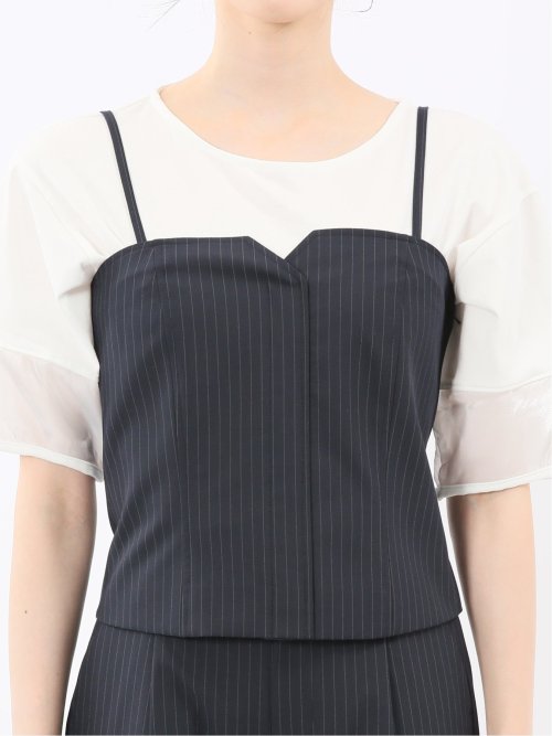 ストレッチウォッシャブル ピンスト ビスチェ 紺(セットアップ可能)