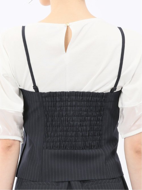 ストレッチウォッシャブル ピンスト ビスチェ 紺(セットアップ可能)