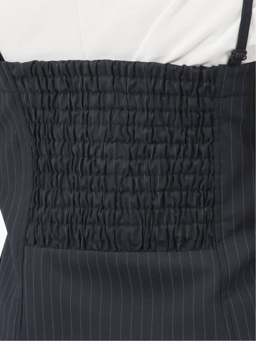 ストレッチウォッシャブル ピンスト ビスチェ 紺(セットアップ可能)