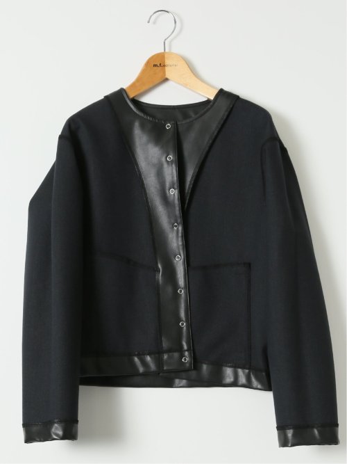 合成皮革 ノーカラーブルゾン